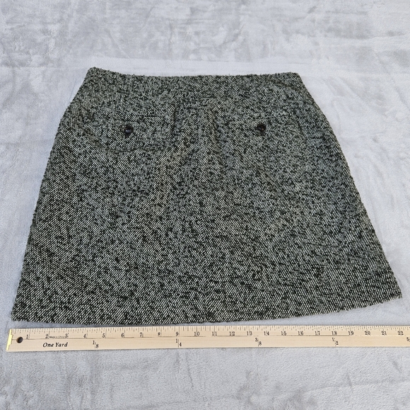 Madewell Green Herringbone Tweed Button Front Wool Blend Lined Mini Skirt Size 8 - Picture 14 of 16